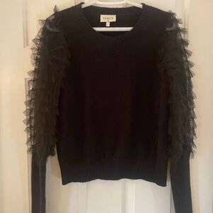 Fable Black Sweater with Sheer Ruffle Sleeves